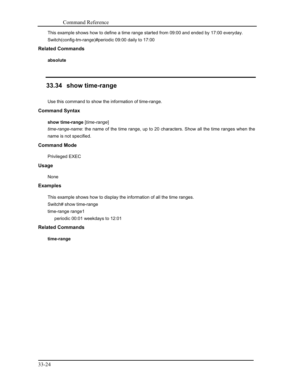 34 show time-range | CANOGA PERKINS 9171 Command Reference User Manual | Page 615 / 782