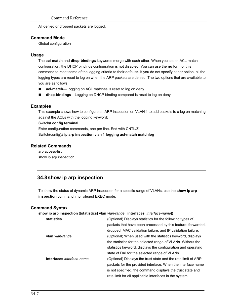 8 show ip arp inspection | CANOGA PERKINS 9171 Command Reference User Manual | Page 622 / 782
