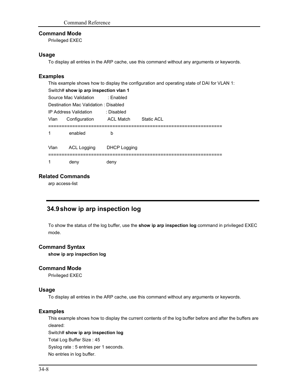 9 show ip arp inspection log | CANOGA PERKINS 9171 Command Reference User Manual | Page 623 / 782