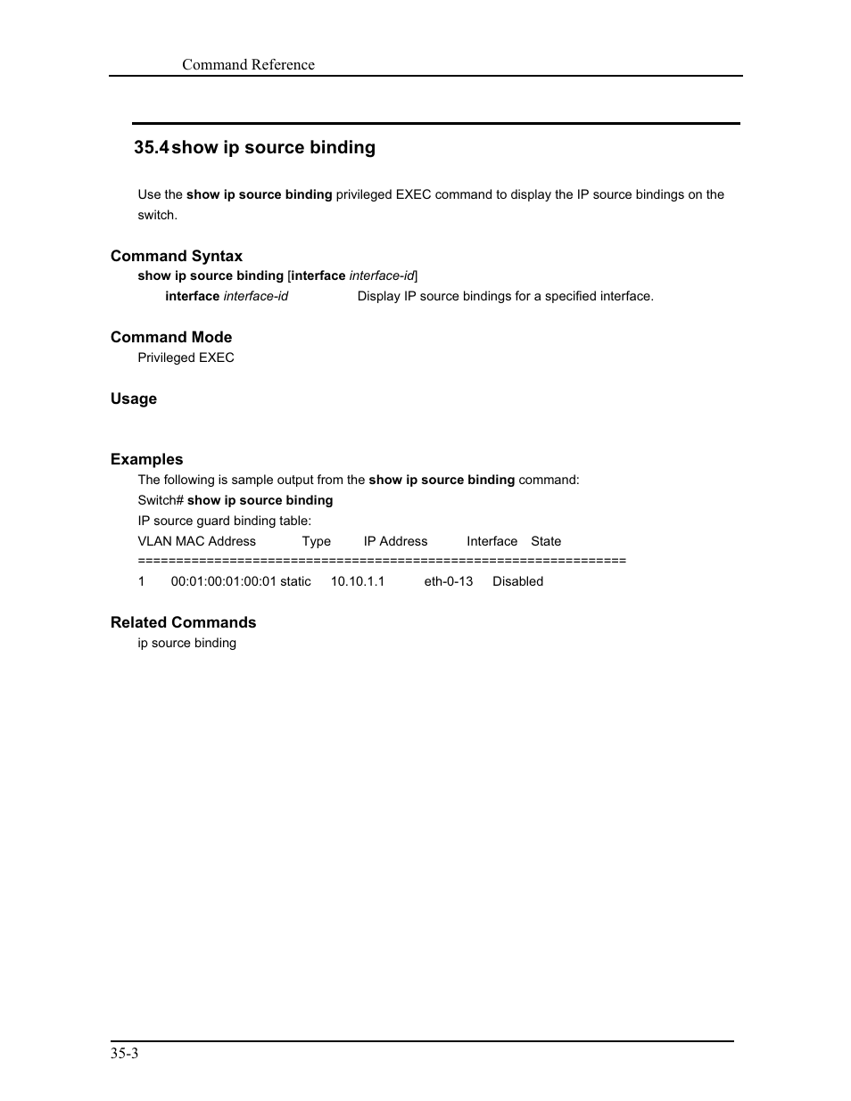 4 show ip source binding | CANOGA PERKINS 9171 Command Reference User Manual | Page 627 / 782