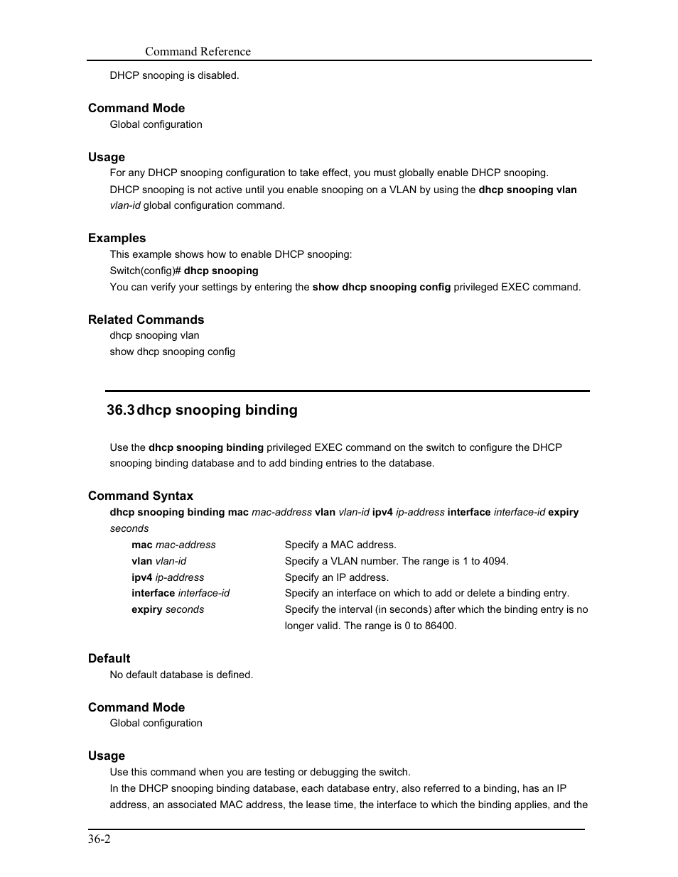 3 dhcp snooping binding | CANOGA PERKINS 9171 Command Reference User Manual | Page 629 / 782