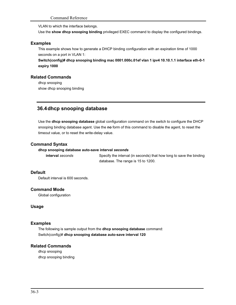 4 dhcp snooping database | CANOGA PERKINS 9171 Command Reference User Manual | Page 630 / 782