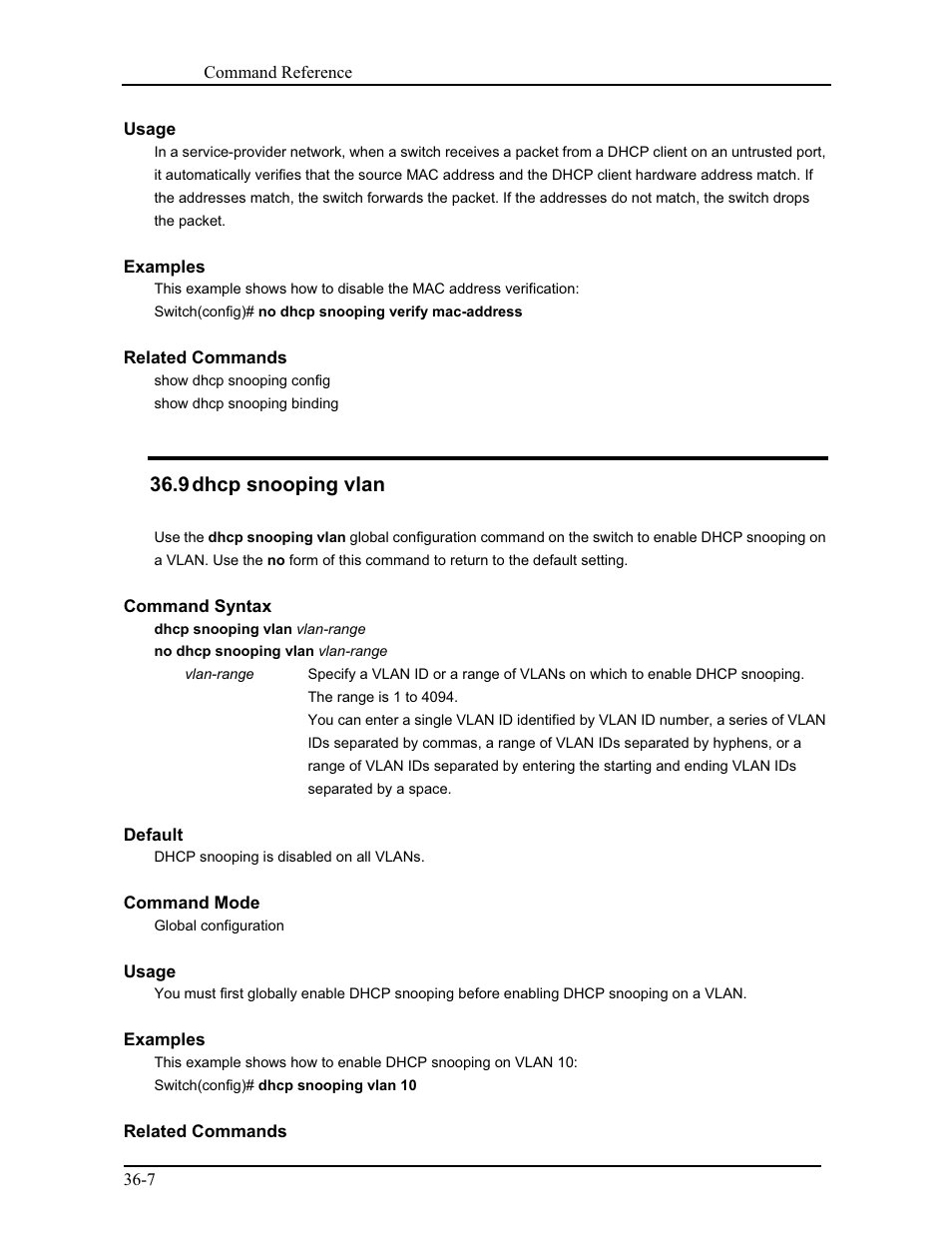 9 dhcp snooping vlan | CANOGA PERKINS 9171 Command Reference User Manual | Page 634 / 782