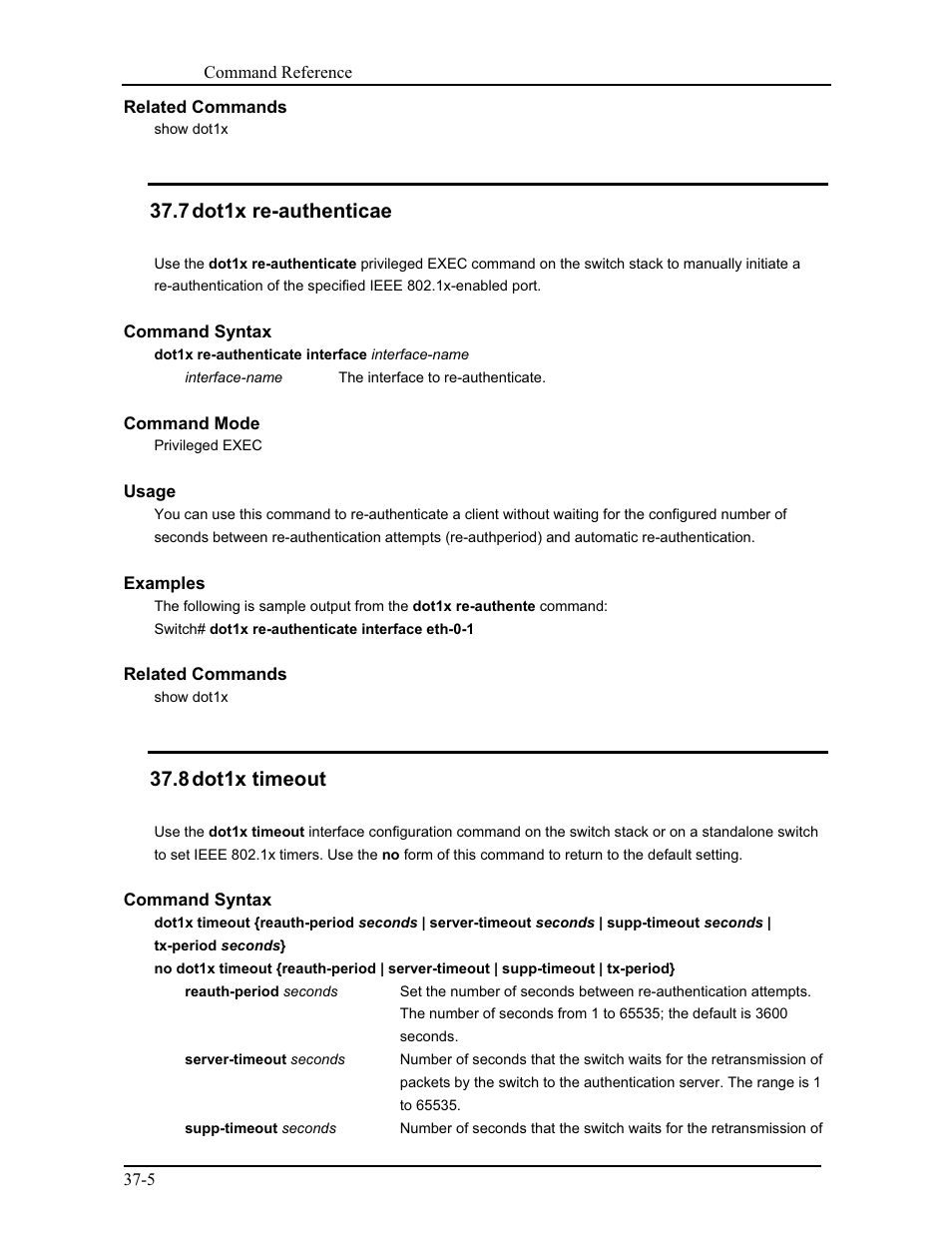 7 dot1x re-authenticae, 8 dot1x timeout | CANOGA PERKINS 9171 Command Reference User Manual | Page 642 / 782