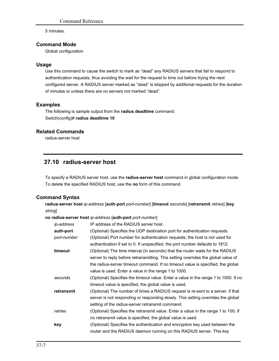 10 radius-server host | CANOGA PERKINS 9171 Command Reference User Manual | Page 644 / 782