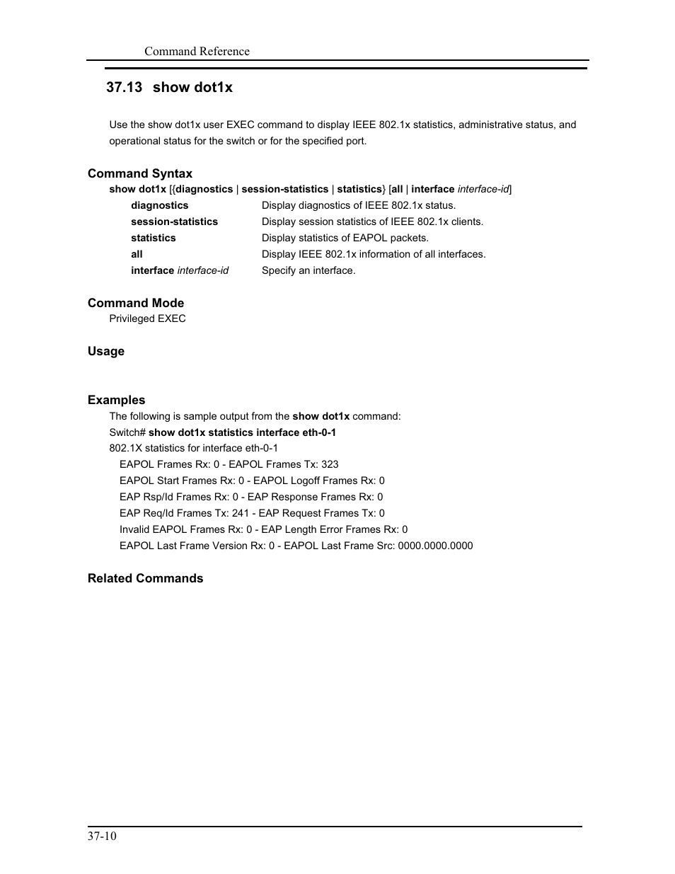 13 show dot1x | CANOGA PERKINS 9171 Command Reference User Manual | Page 647 / 782
