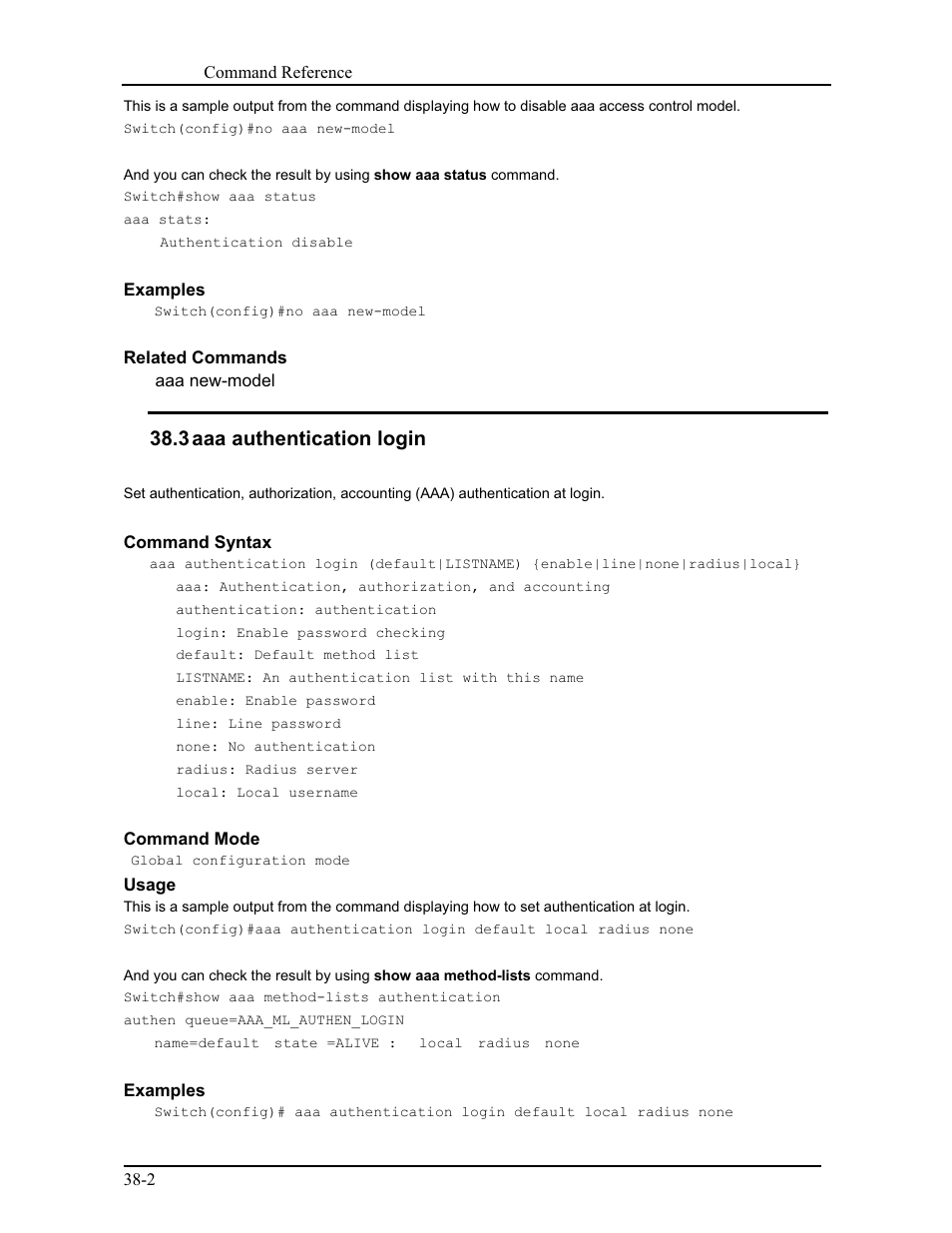 3 aaa authentication login | CANOGA PERKINS 9171 Command Reference User Manual | Page 649 / 782