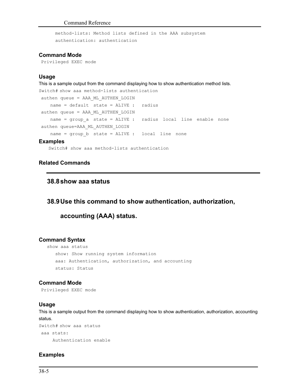 8 show aaa status | CANOGA PERKINS 9171 Command Reference User Manual | Page 652 / 782