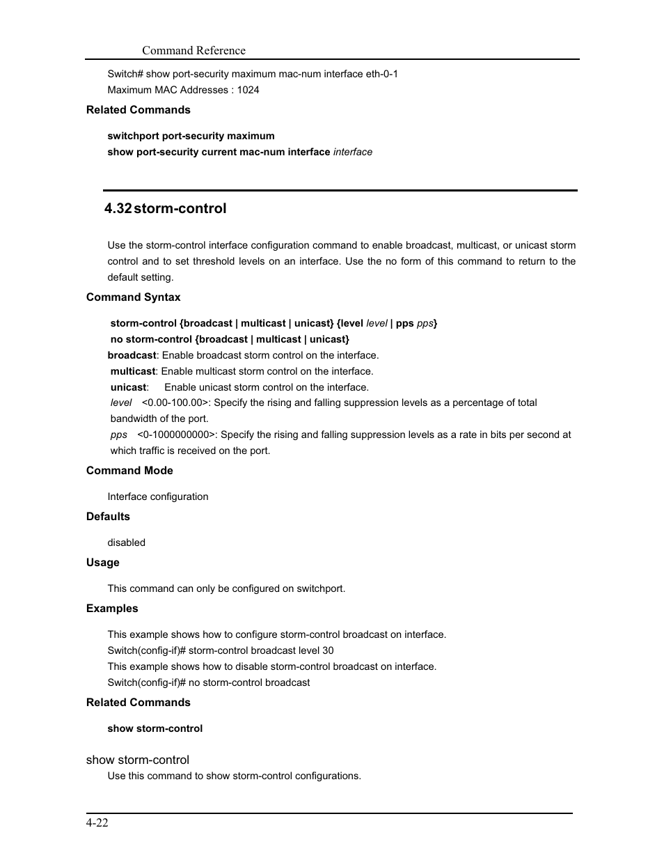 32 storm-control | CANOGA PERKINS 9171 Command Reference User Manual | Page 66 / 782