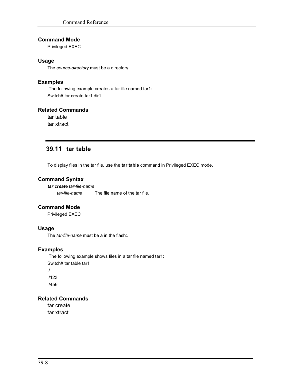 11 tar table | CANOGA PERKINS 9171 Command Reference User Manual | Page 661 / 782