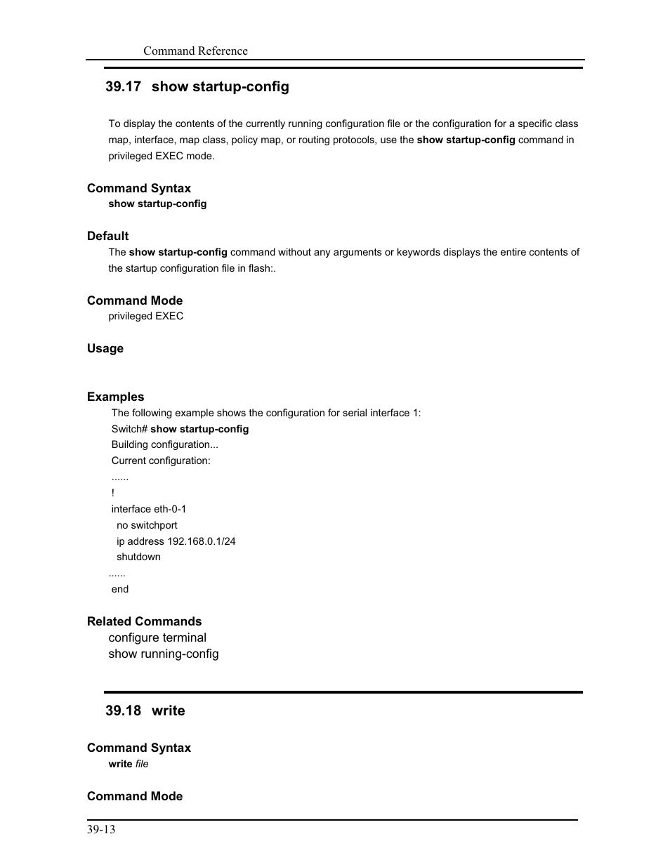 17 show startup-config, 18 write | CANOGA PERKINS 9171 Command Reference User Manual | Page 666 / 782
