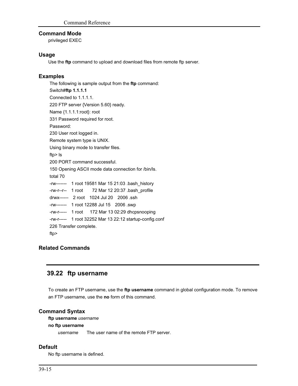 22 ftp username | CANOGA PERKINS 9171 Command Reference User Manual | Page 668 / 782