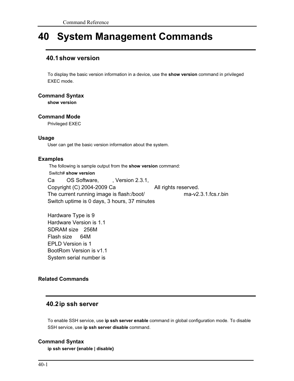 40 system management commands, 1 show version, 2 ip ssh server | CANOGA PERKINS 9171 Command Reference User Manual | Page 672 / 782