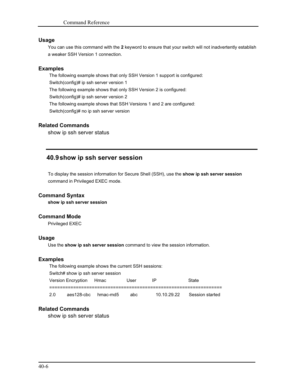 9 show ip ssh server session | CANOGA PERKINS 9171 Command Reference User Manual | Page 677 / 782