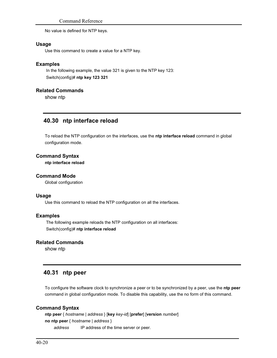 30 ntp interface reload, 31 ntp peer | CANOGA PERKINS 9171 Command Reference User Manual | Page 691 / 782