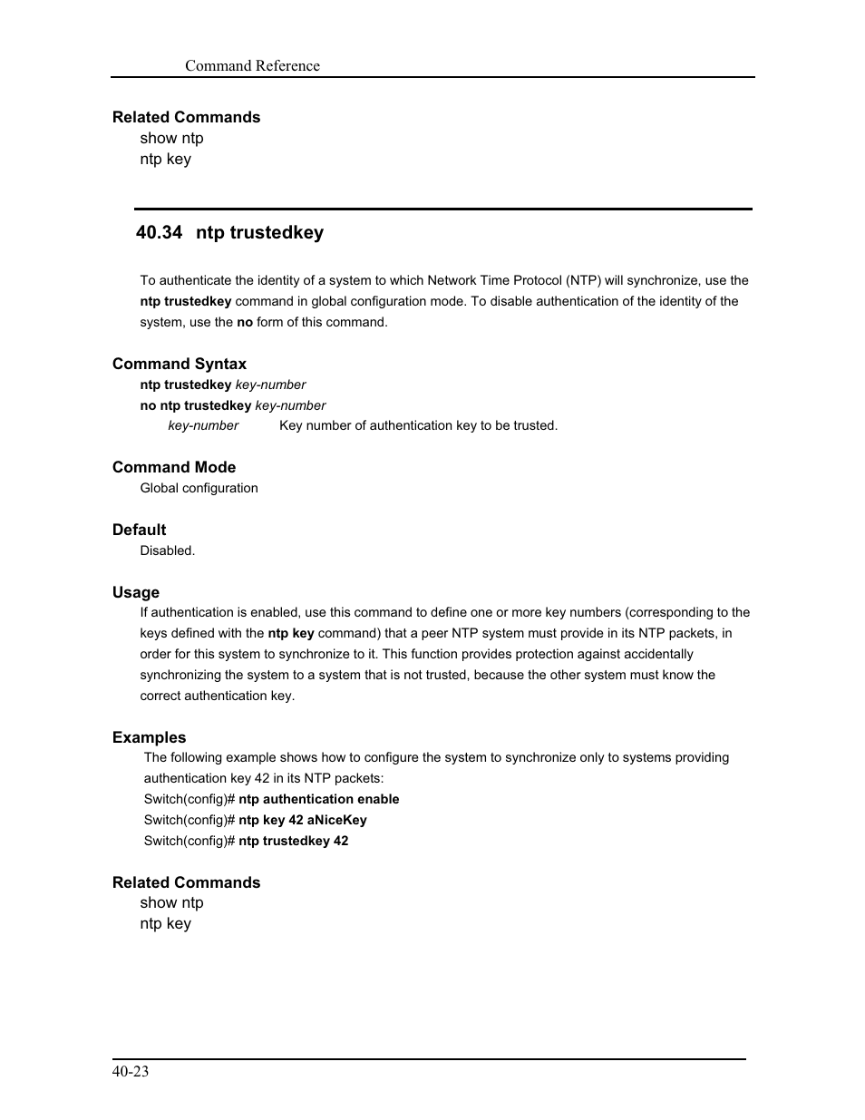 34 ntp trustedkey | CANOGA PERKINS 9171 Command Reference User Manual | Page 694 / 782