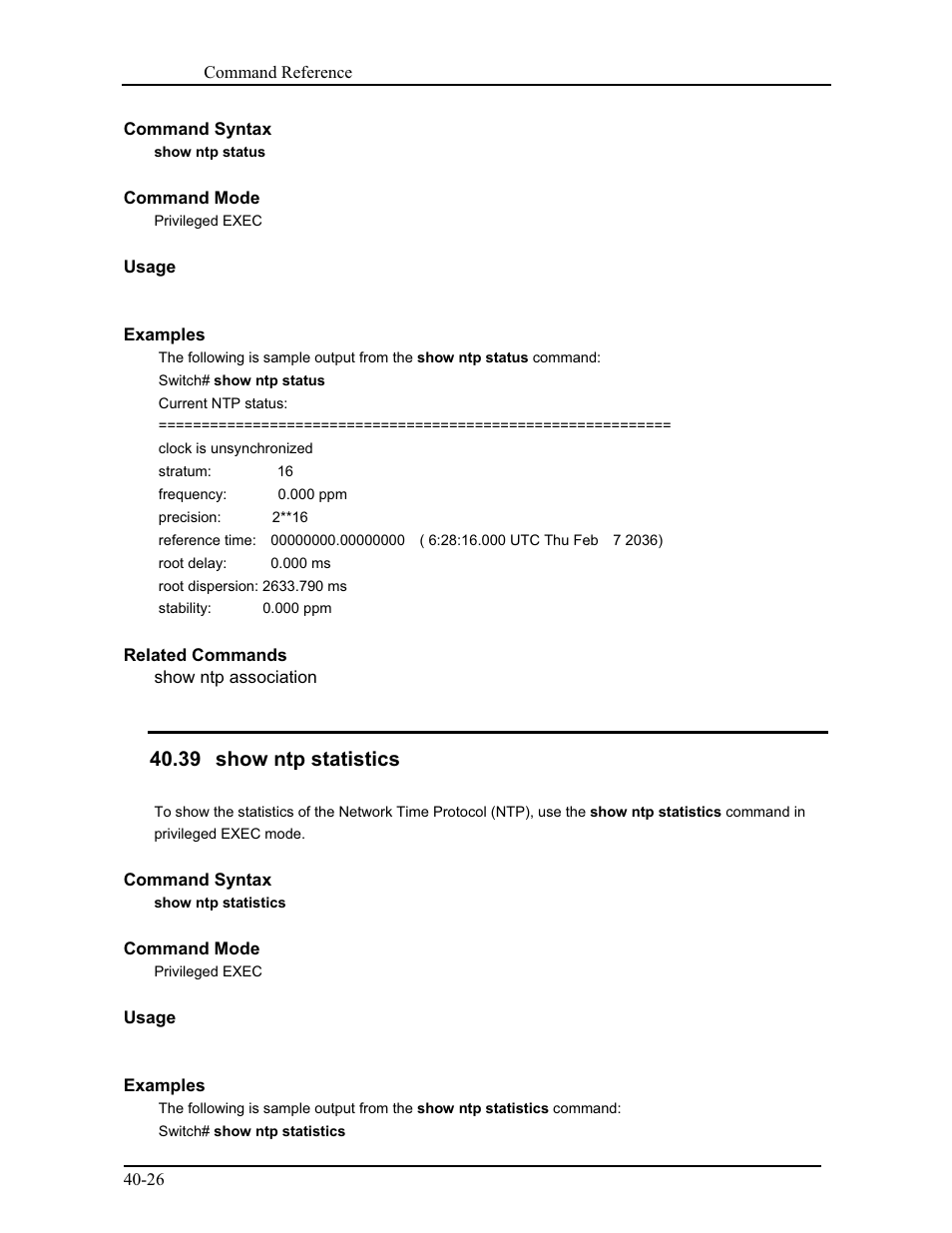 39 show ntp statistics | CANOGA PERKINS 9171 Command Reference User Manual | Page 697 / 782