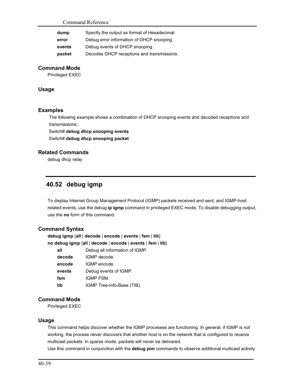 52 debug igmp | CANOGA PERKINS 9171 Command Reference User Manual | Page 710 / 782
