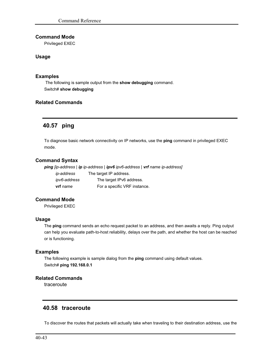 57 ping, 58 traceroute | CANOGA PERKINS 9171 Command Reference User Manual | Page 714 / 782