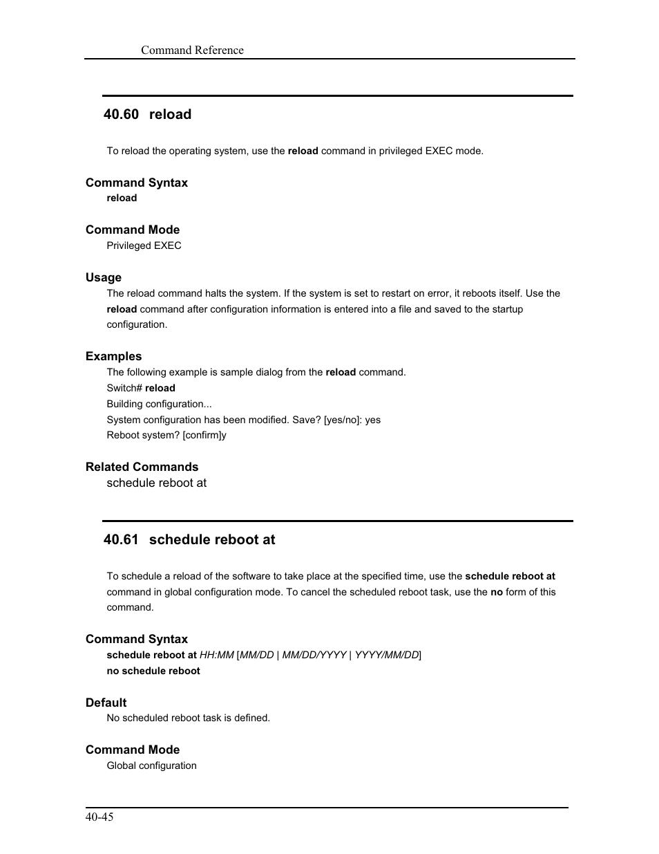 60 reload, 61 schedule reboot at | CANOGA PERKINS 9171 Command Reference User Manual | Page 716 / 782