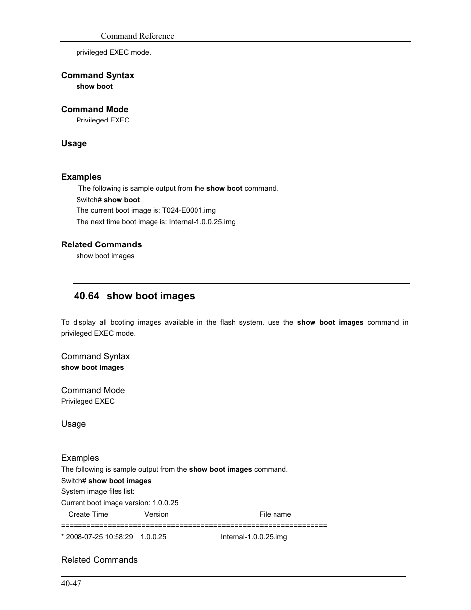 64 show boot images | CANOGA PERKINS 9171 Command Reference User Manual | Page 718 / 782