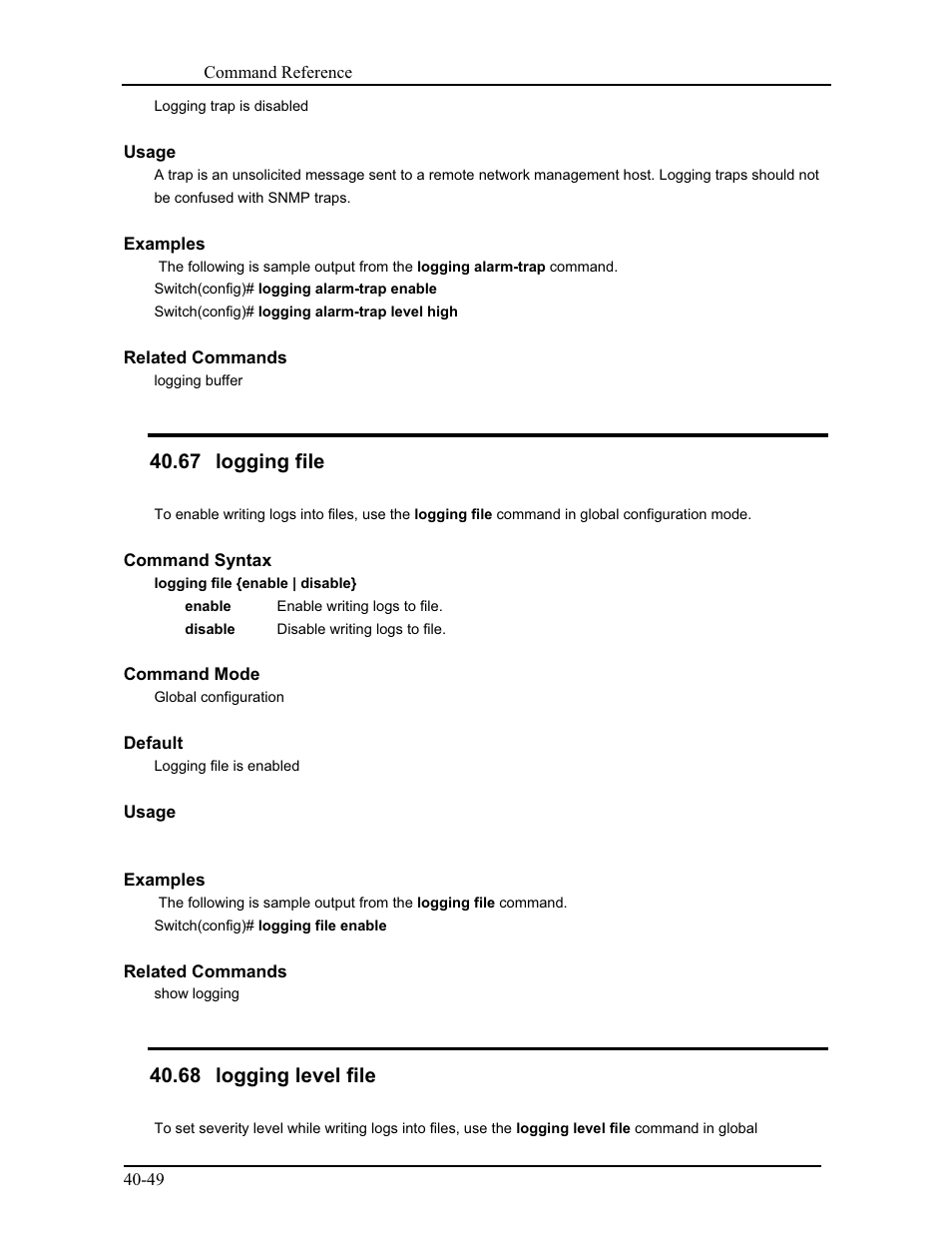 67 logging file, 68 logging level file | CANOGA PERKINS 9171 Command Reference User Manual | Page 720 / 782