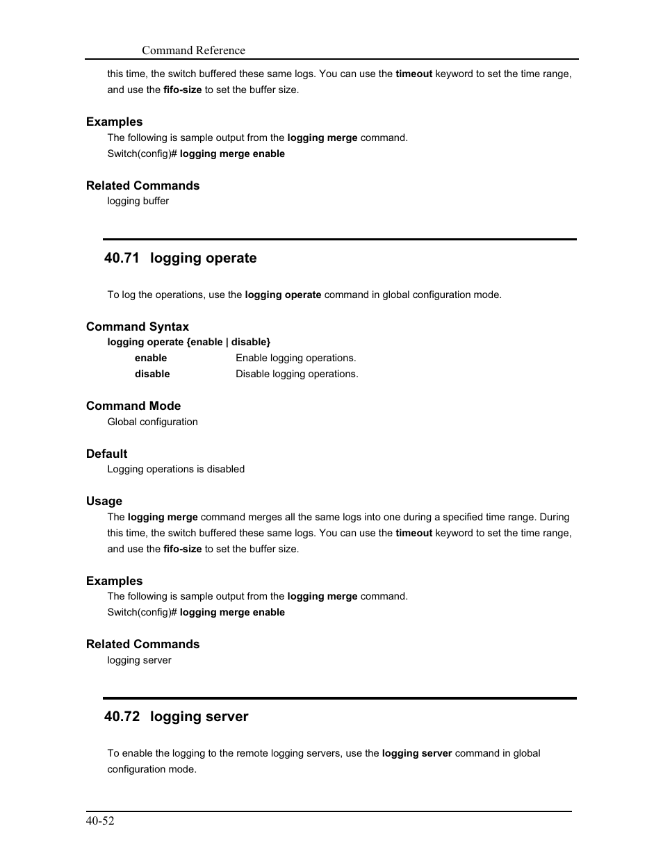 71 logging operate, 72 logging server | CANOGA PERKINS 9171 Command Reference User Manual | Page 723 / 782