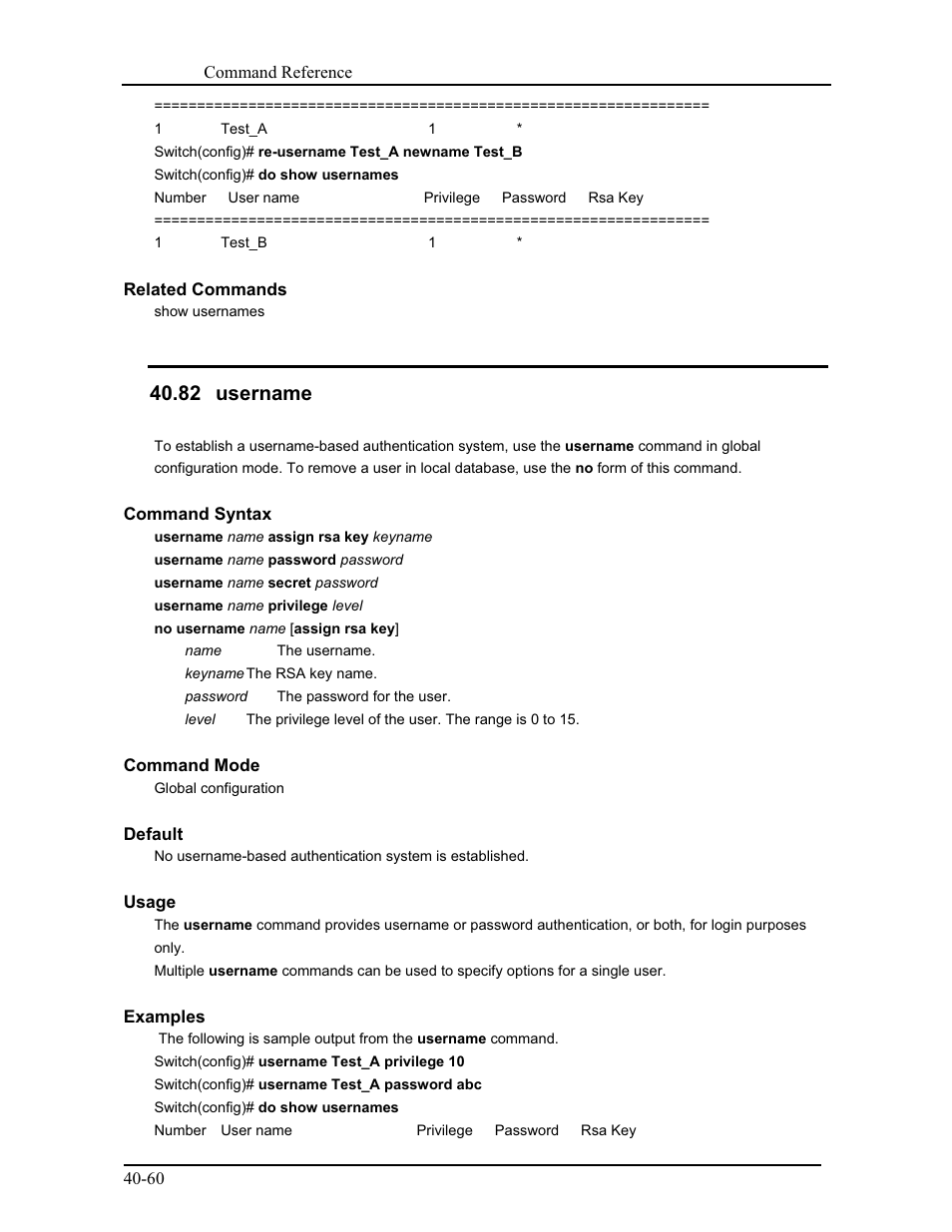 82 username | CANOGA PERKINS 9171 Command Reference User Manual | Page 731 / 782