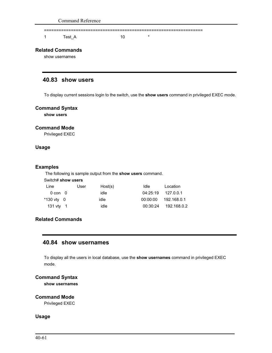 83 show users, 84 show usernames | CANOGA PERKINS 9171 Command Reference User Manual | Page 732 / 782
