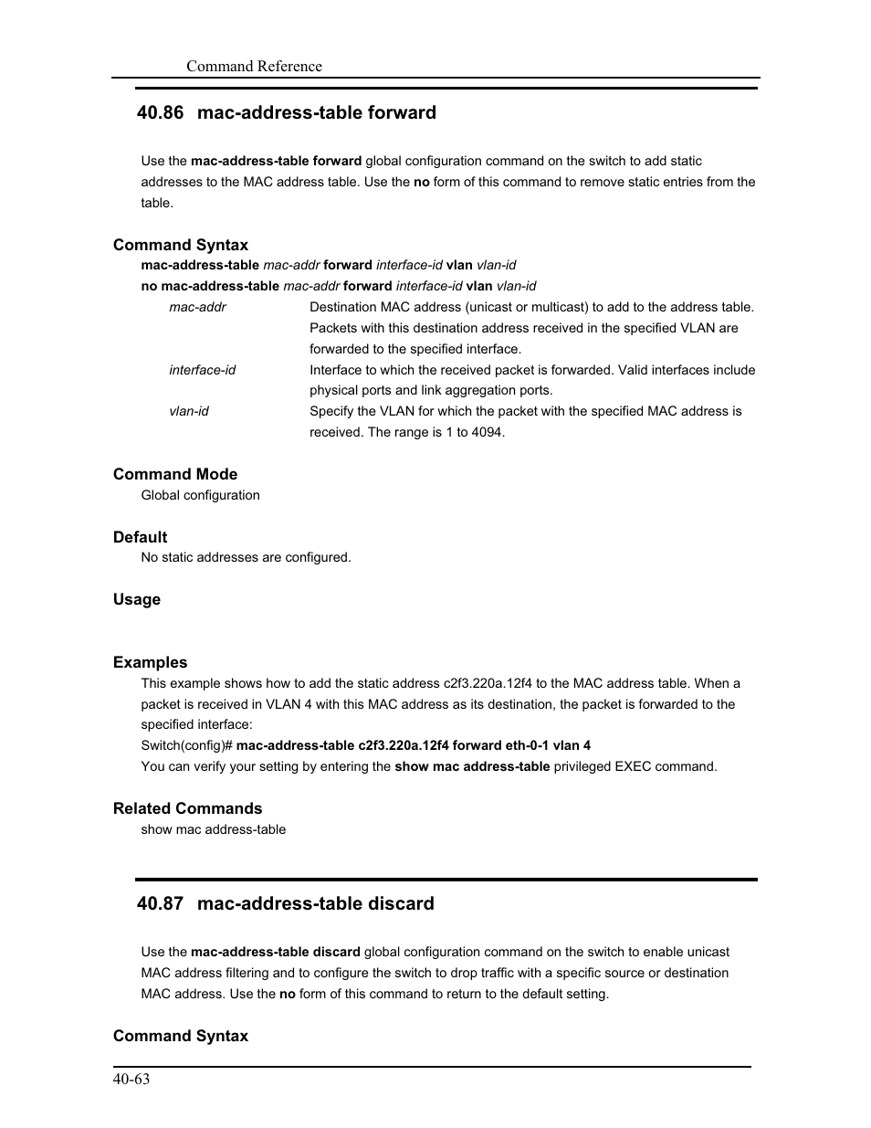 87 mac-address-table discard, 86 mac-address-table forward | CANOGA PERKINS 9171 Command Reference User Manual | Page 734 / 782