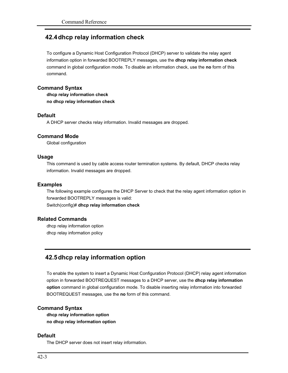 4 dhcp relay information check, 5 dhcp relay information option | CANOGA PERKINS 9171 Command Reference User Manual | Page 744 / 782