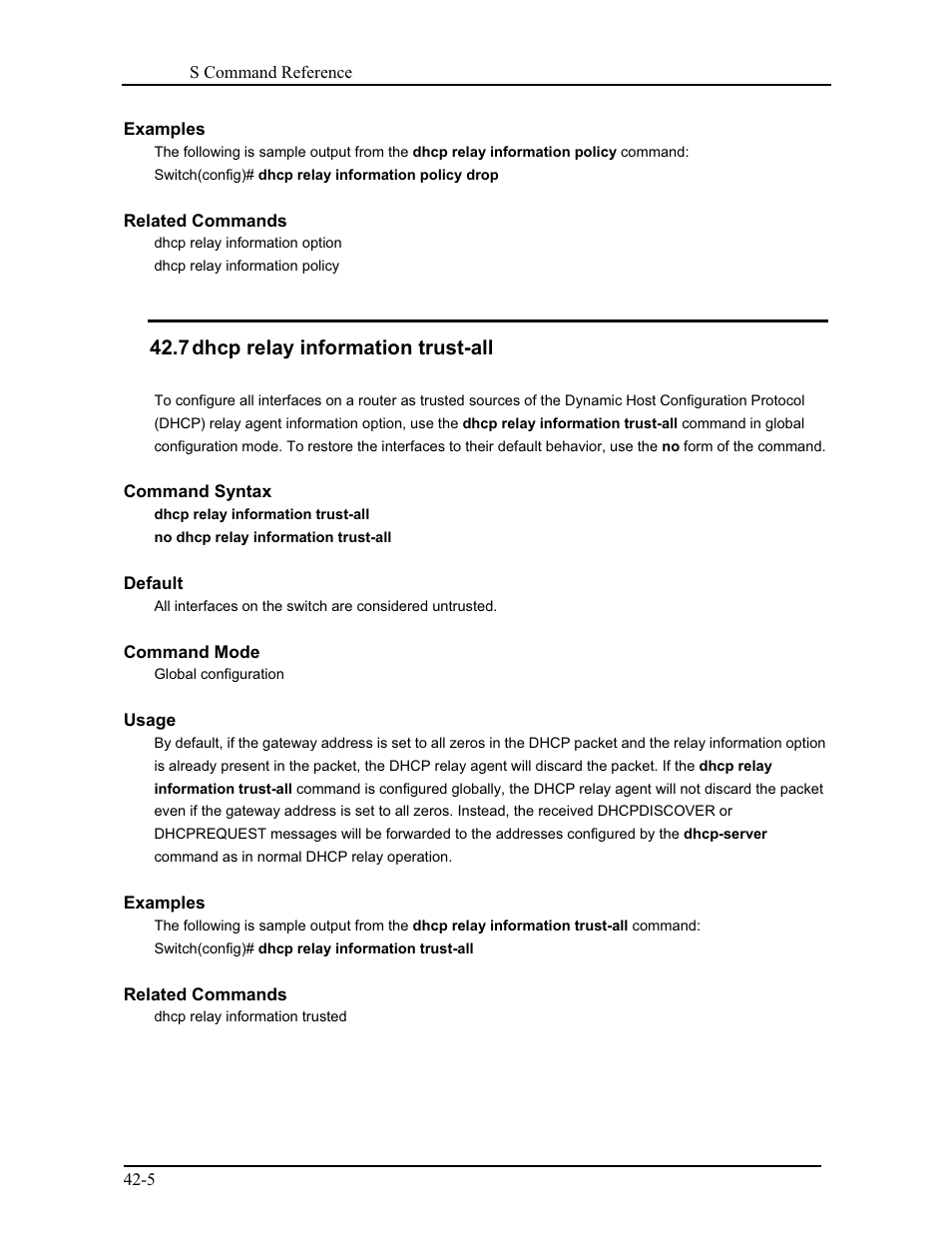 7 dhcp relay information trust-all | CANOGA PERKINS 9171 Command Reference User Manual | Page 746 / 782