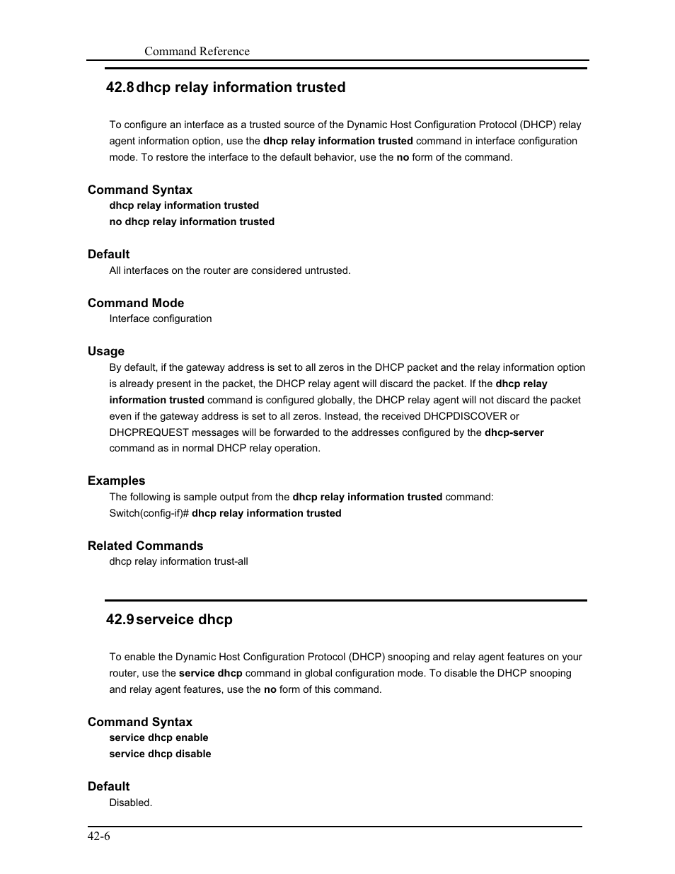 8 dhcp relay information trusted, 9 serveice dhcp | CANOGA PERKINS 9171 Command Reference User Manual | Page 747 / 782