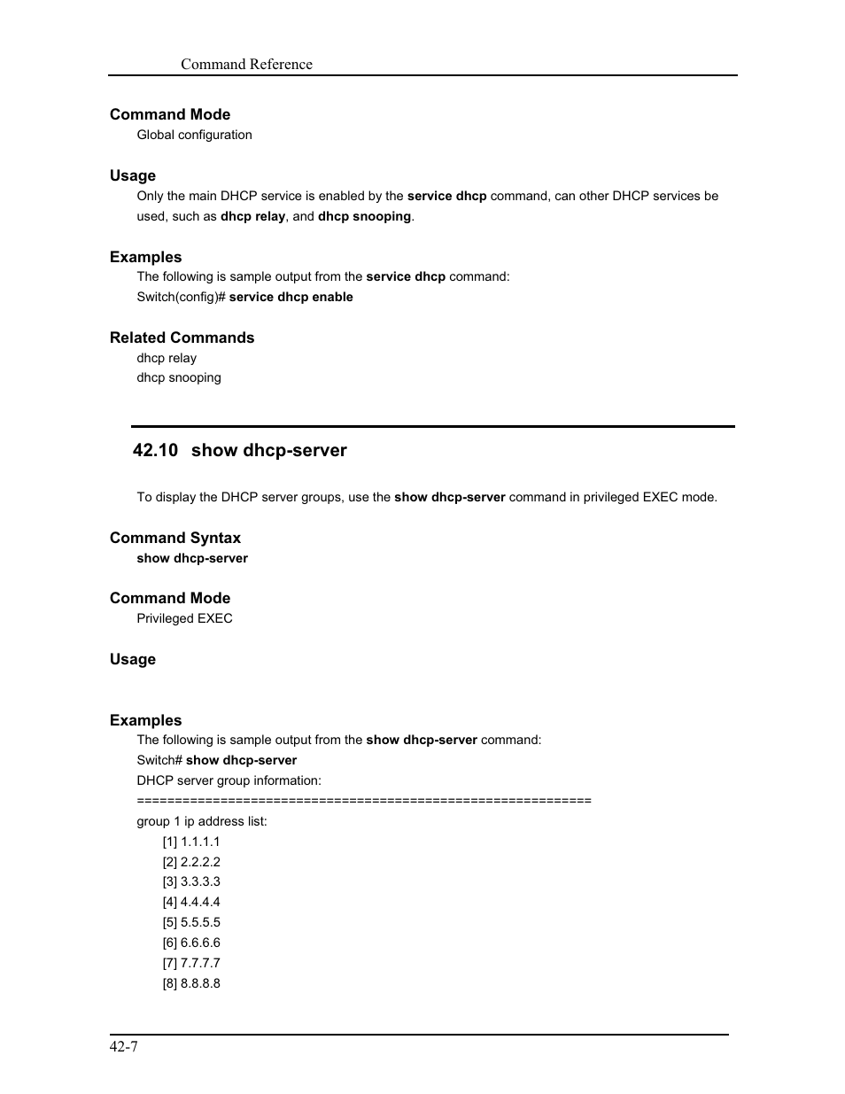 10 show dhcp-server | CANOGA PERKINS 9171 Command Reference User Manual | Page 748 / 782