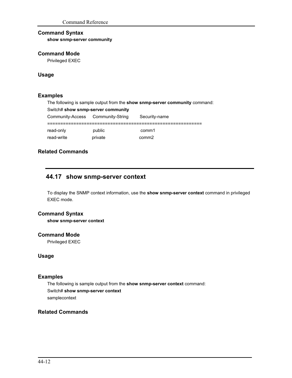 17 show snmp-server context | CANOGA PERKINS 9171 Command Reference User Manual | Page 767 / 782
