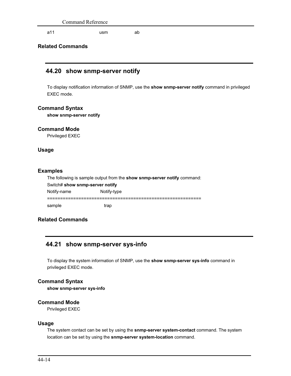 20 show snmp-server notify, 21 show snmp-server sys-info | CANOGA PERKINS 9171 Command Reference User Manual | Page 769 / 782