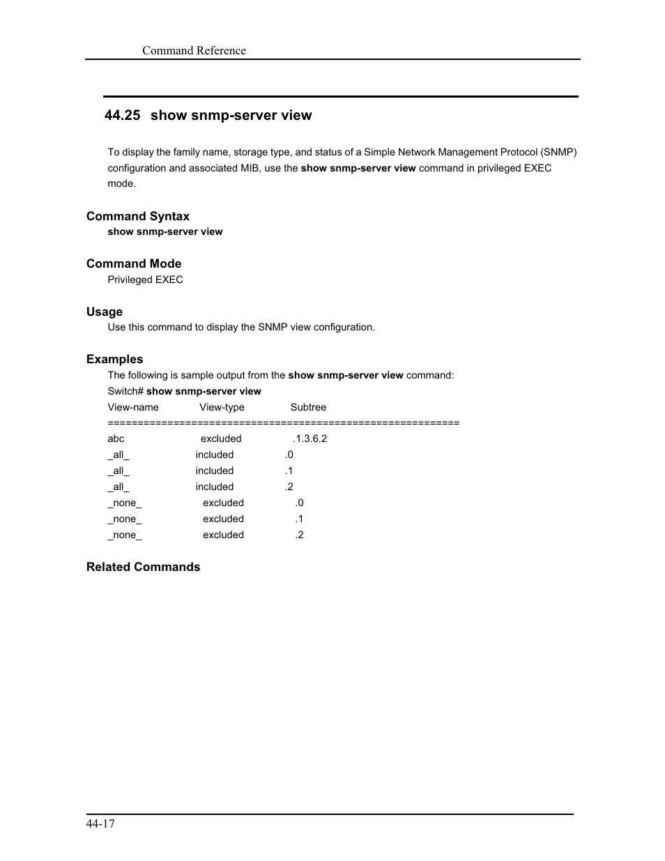 25 show snmp-server view | CANOGA PERKINS 9171 Command Reference User Manual | Page 772 / 782
