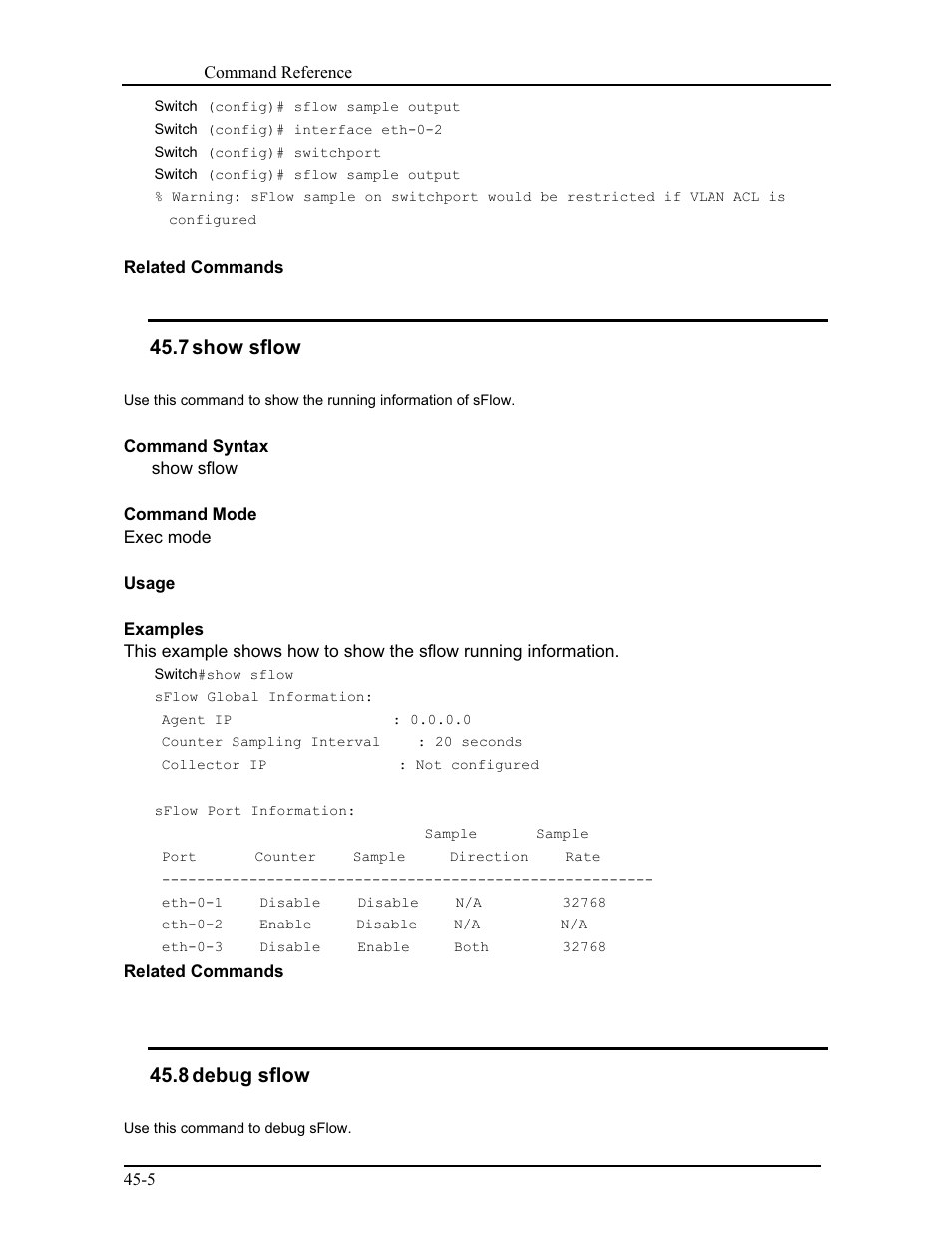 7 show sflow, 8 debug sflow | CANOGA PERKINS 9171 Command Reference User Manual | Page 777 / 782