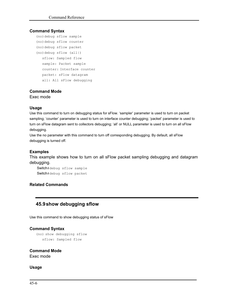9 show debugging sflow | CANOGA PERKINS 9171 Command Reference User Manual | Page 778 / 782