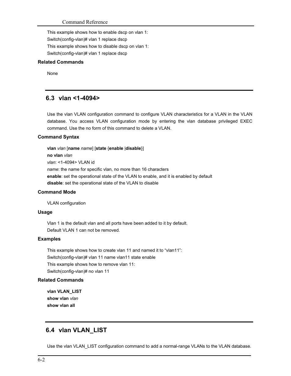 3 vlan <1-4094, 4 vlan vlan_list | CANOGA PERKINS 9171 Command Reference User Manual | Page 92 / 782
