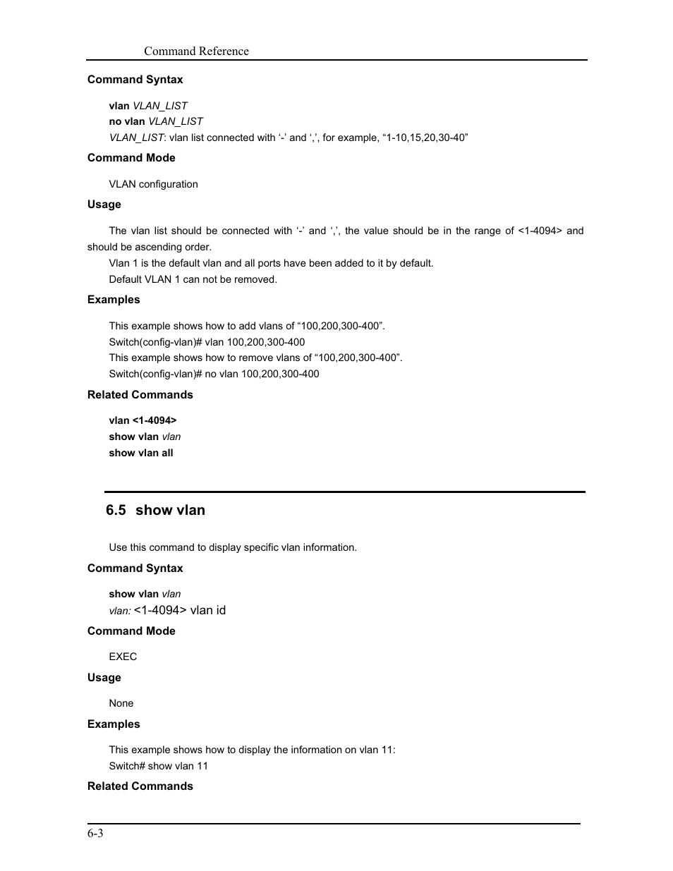 4 vlan vlan_list, 5 show vlan | CANOGA PERKINS 9171 Command Reference User Manual | Page 93 / 782