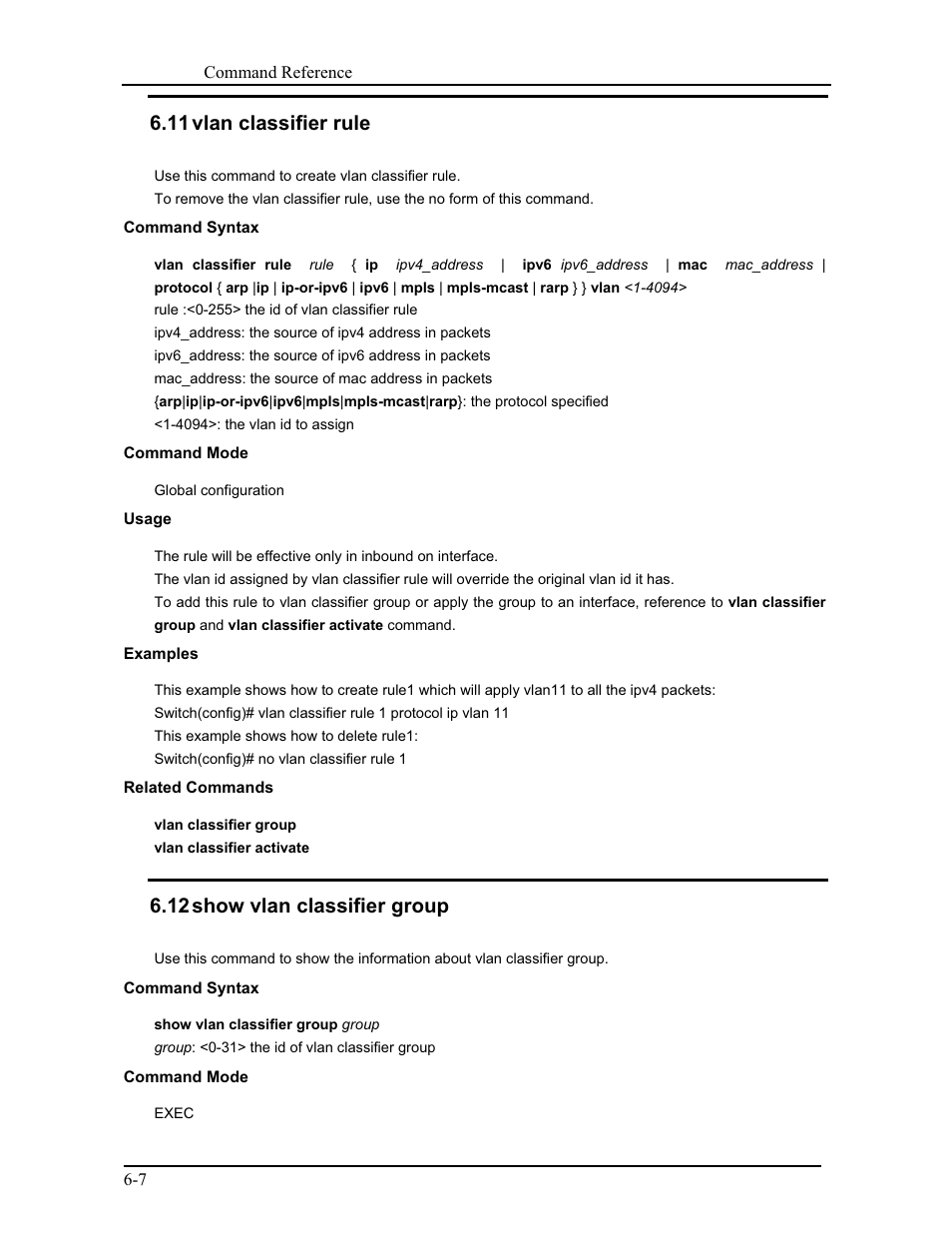 11 vlan classifier rule, 12 show vlan classifier group | CANOGA PERKINS 9171 Command Reference User Manual | Page 97 / 782