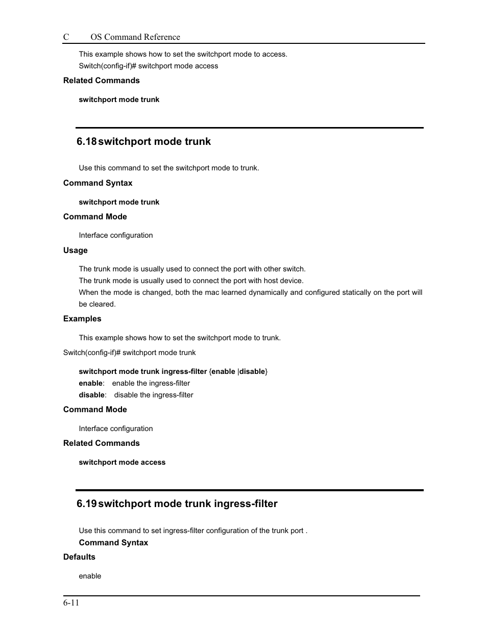 18 switchport mode trunk, 19 switchport mode trunk ingress-filter | CANOGA PERKINS 9175 Command Reference User Manual | Page 101 / 790