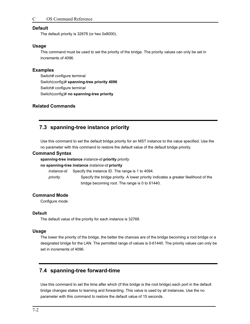 3 spanning-tree instance priority, 4 spanning-tree forward-time | CANOGA PERKINS 9175 Command Reference User Manual | Page 105 / 790