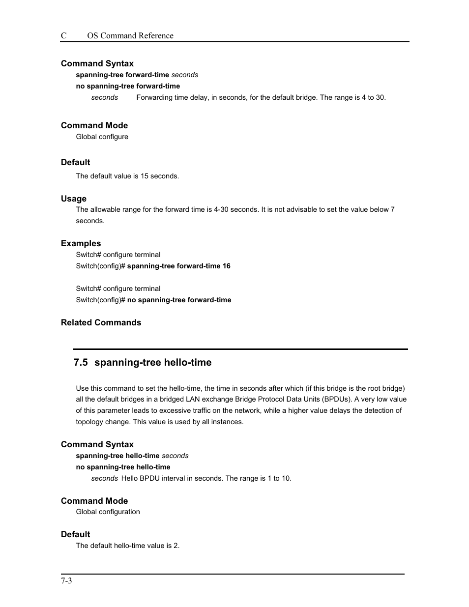 5 spanning-tree hello-time | CANOGA PERKINS 9175 Command Reference User Manual | Page 106 / 790