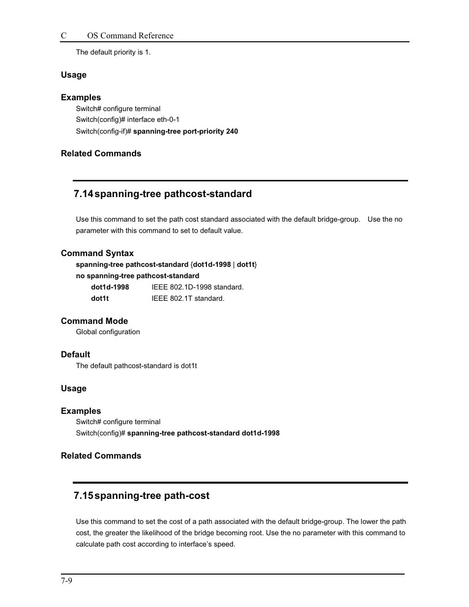 14 spanning-tree pathcost-standard, 15 spanning-tree path-cost | CANOGA PERKINS 9175 Command Reference User Manual | Page 112 / 790