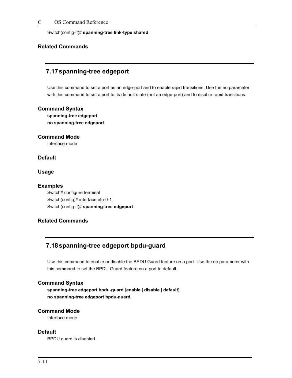 17 spanning-tree edgeport, 18 spanning-tree edgeport bpdu-guard | CANOGA PERKINS 9175 Command Reference User Manual | Page 114 / 790