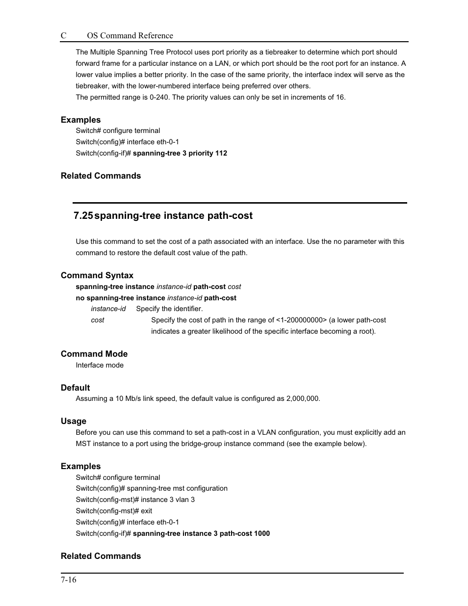 25 spanning-tree instance path-cost | CANOGA PERKINS 9175 Command Reference User Manual | Page 119 / 790