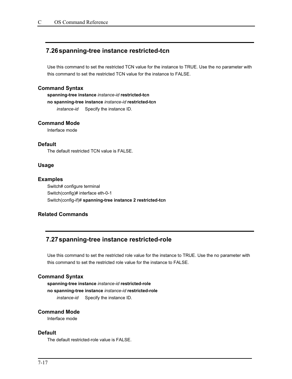 26 spanning-tree instance restricted-tcn, 27 spanning-tree instance restricted-role | CANOGA PERKINS 9175 Command Reference User Manual | Page 120 / 790