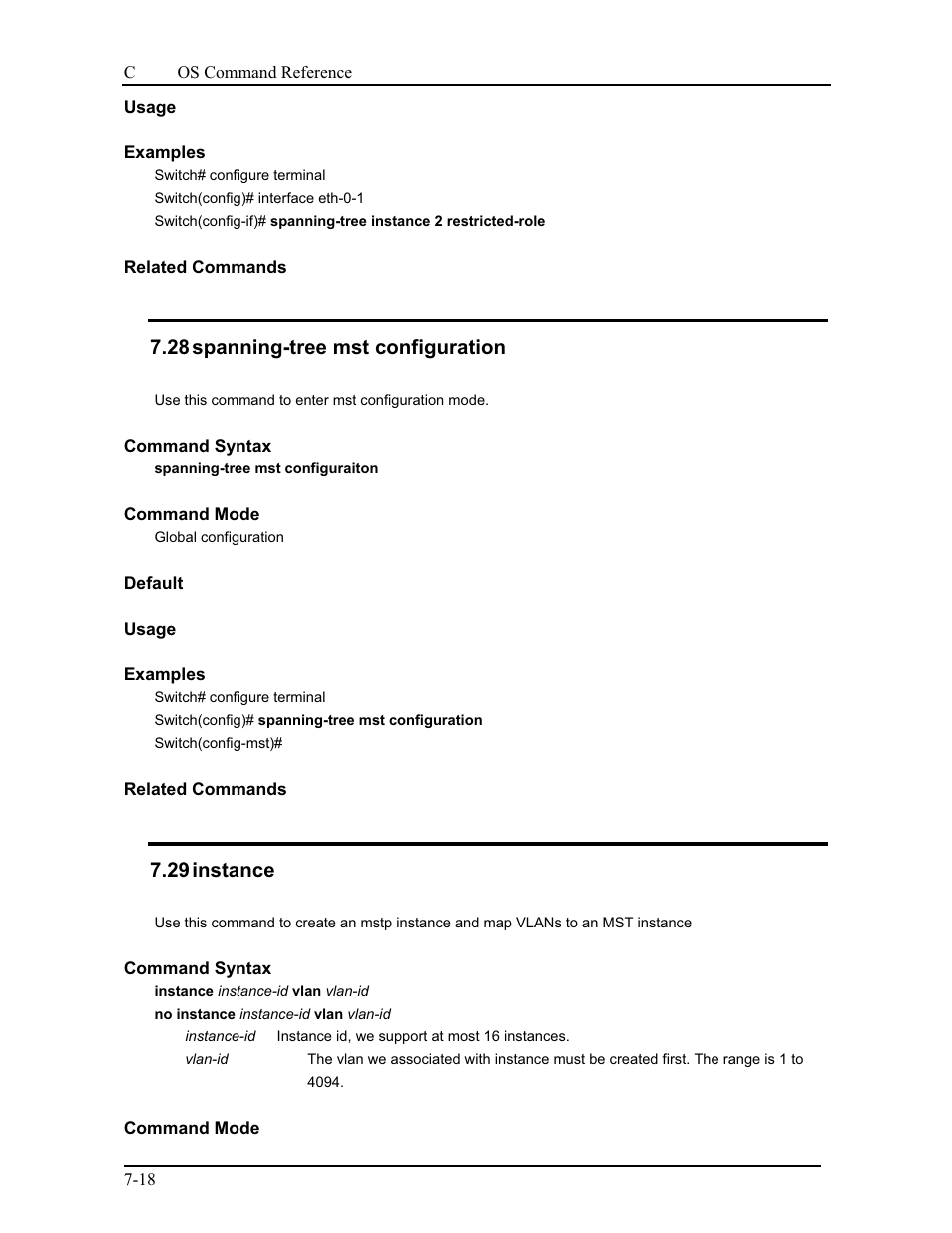 28 spanning-tree mst configuration, 29 instance | CANOGA PERKINS 9175 Command Reference User Manual | Page 121 / 790